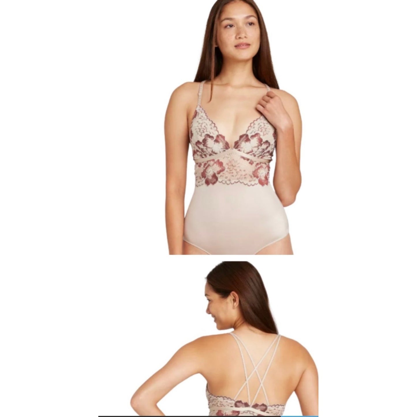 Auden Intimates Taupe Bodysuit Lace Trim XS NWOT