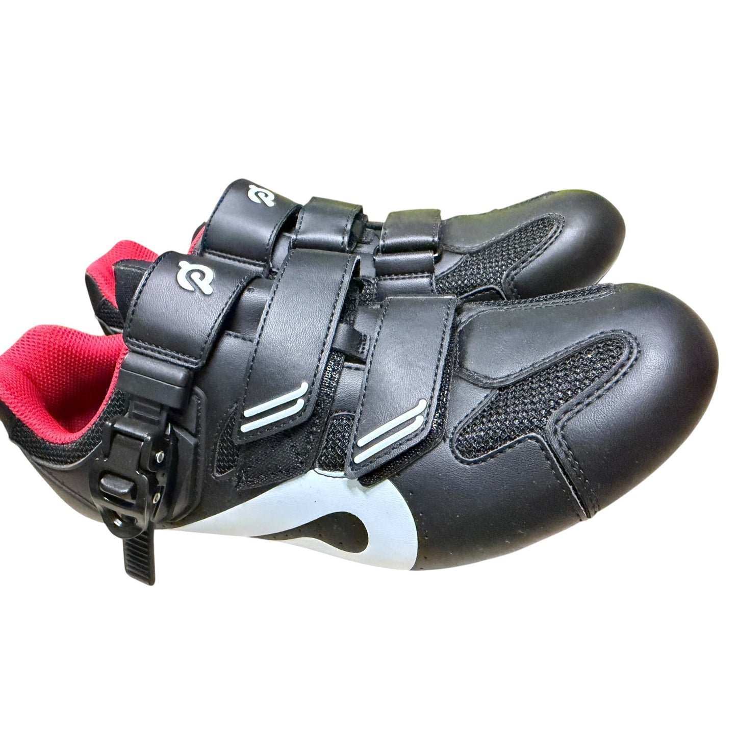 Peloton Cycling Shoes Black & Red Size 42/Women's SZ 11 With Adjustable Straps & Buckle For Indoor Training