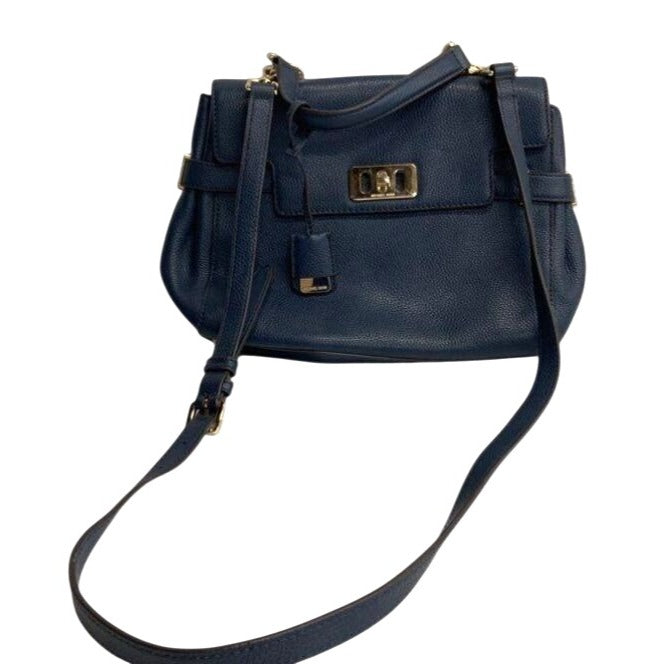 Michael Kors Navy Blue Leather Top Handle & Crossbody Bag With Gold Hardware