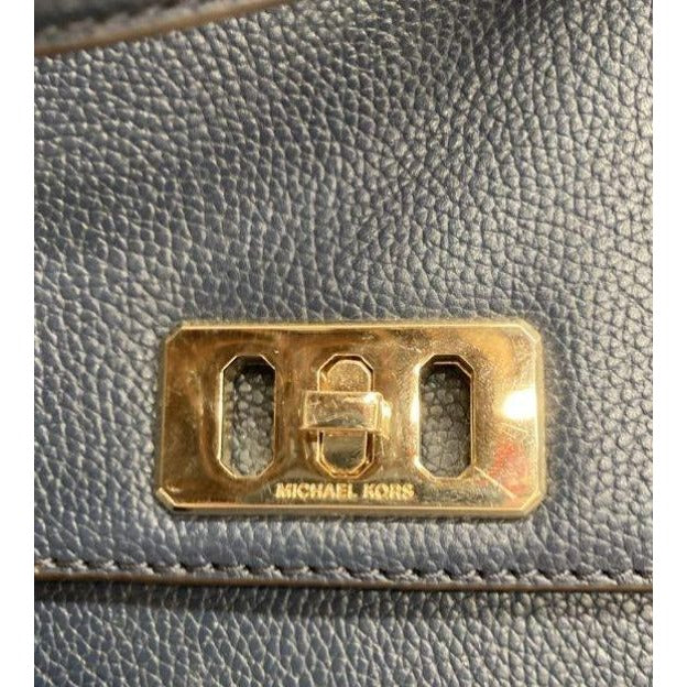 Michael Kors Navy Blue Leather Top Handle & Crossbody Bag With Gold Hardware