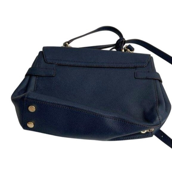 Michael Kors Navy Blue Leather Top Handle & Crossbody Bag With Gold Hardware