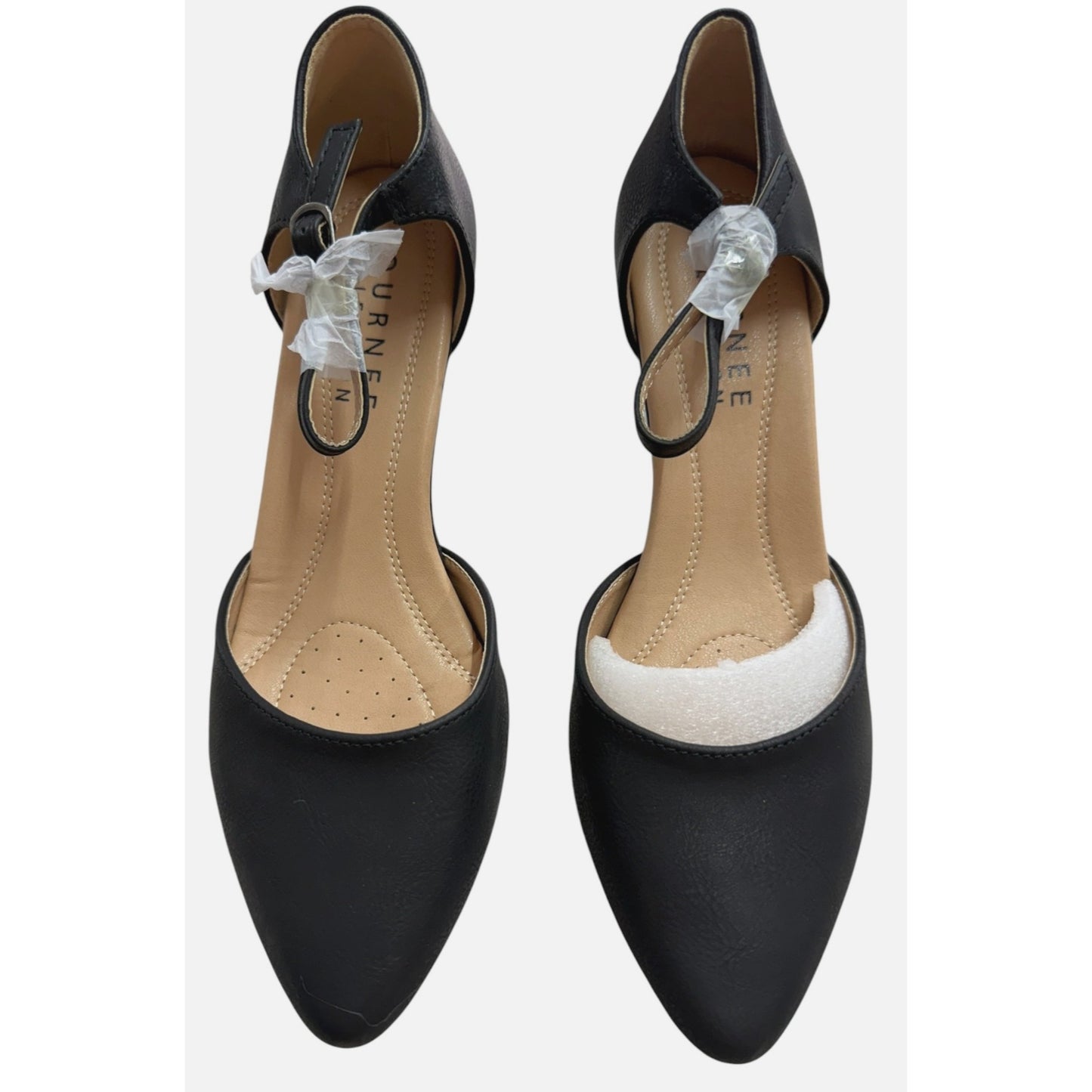 Journee Collection Womens Black Pointed-Toe Kitten Heel Pumps With Ankle Strap Size 8