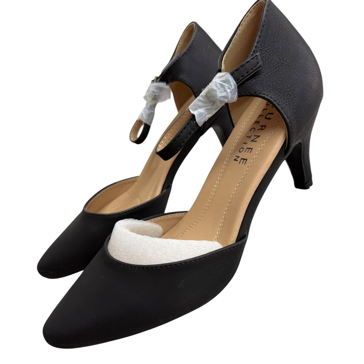 Journee Collection Womens Black Pointed-Toe Kitten Heel Pumps With Ankle Strap Size 8