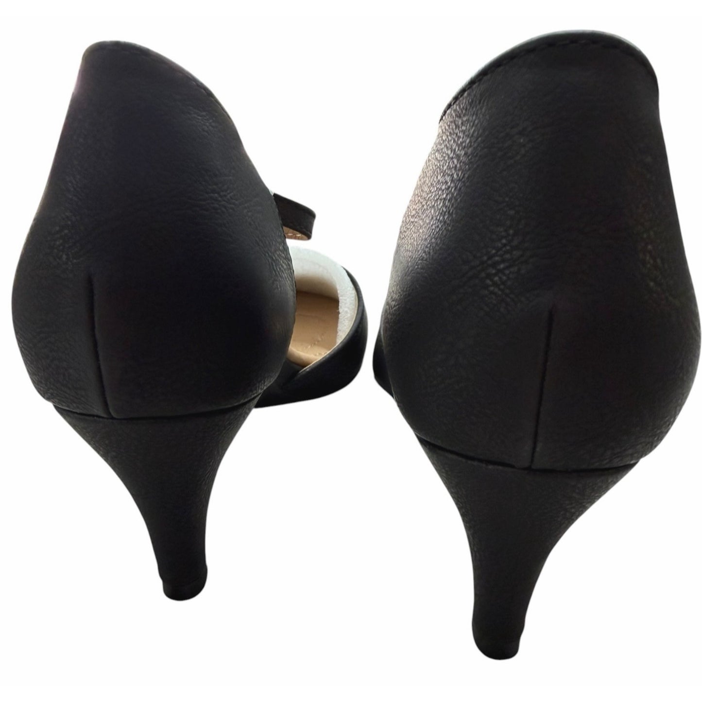 Journee Collection Womens Black Pointed-Toe Kitten Heel Pumps With Ankle Strap Size 8