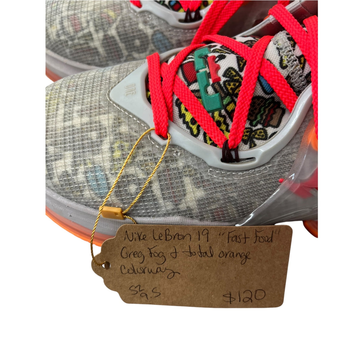 Men's Nike LeBron 19 "Fast Food" Grey Fog & Total Orange Colorway Size 9.5