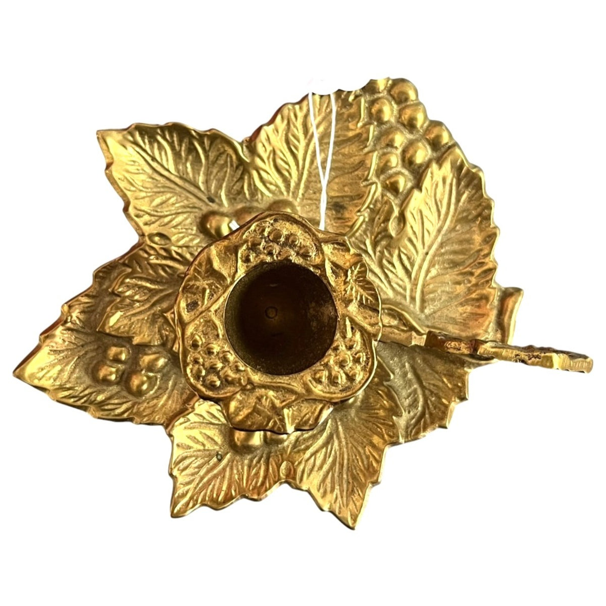 Vintage Brass Leaf & Grapevine Handle Chamberstick Candle Holders Made In India