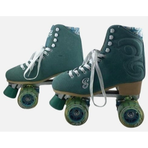 Candi Girl Womens Size 7 Teal Roller Skates With Green Wheels & White Laces
