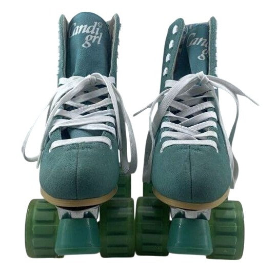 Candi Girl Womens Size 7 Teal Roller Skates With Green Wheels & White Laces