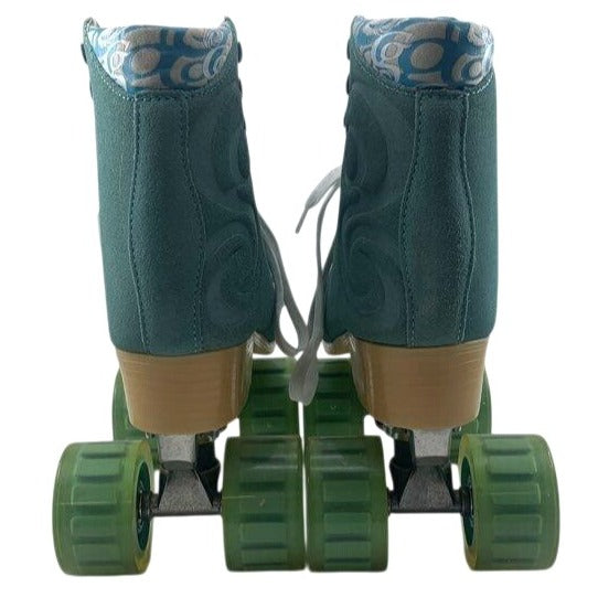 Candi Girl Womens Size 7 Teal Roller Skates With Green Wheels & White Laces