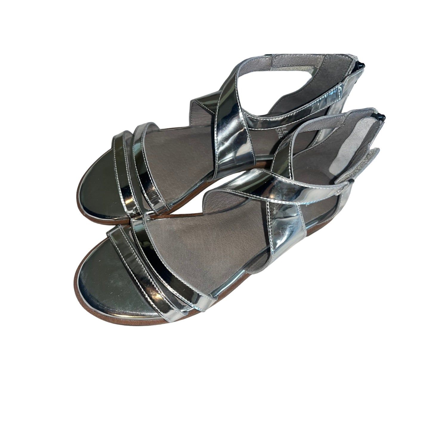 Eileen Fisher Cici Sandals Silver Mirror Metallic Leather Flats NWOT Sz8