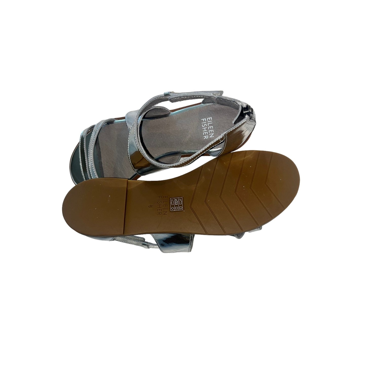 Eileen Fisher Cici Sandals Silver Mirror Metallic Leather Flats NWOT Sz8