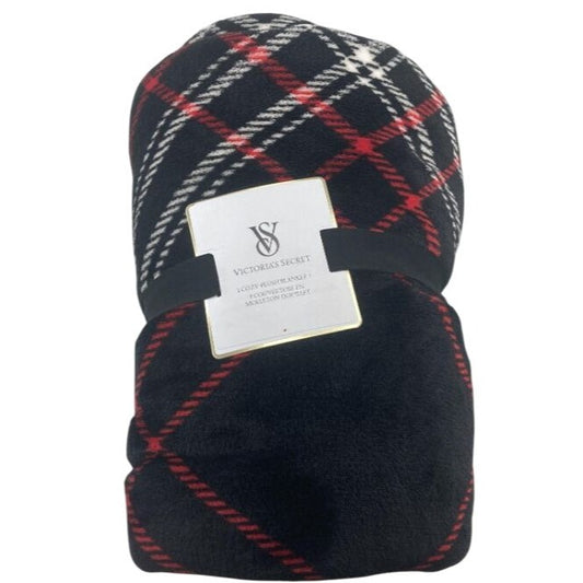 Victorias Secret Cozy Plush Blanket Red & Black Plaid 50x60