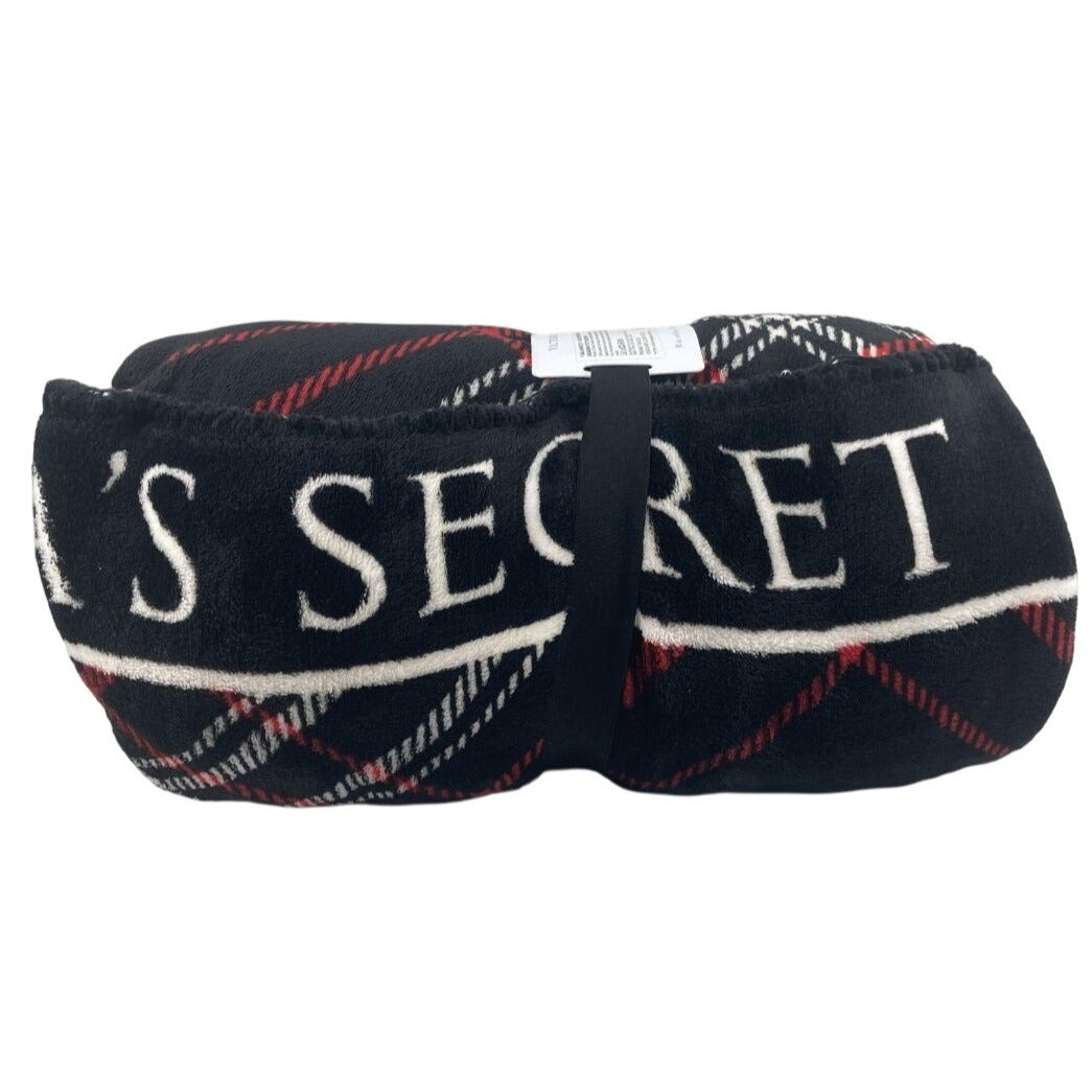 Victorias Secret Cozy Plush Blanket Red & Black Plaid 50x60