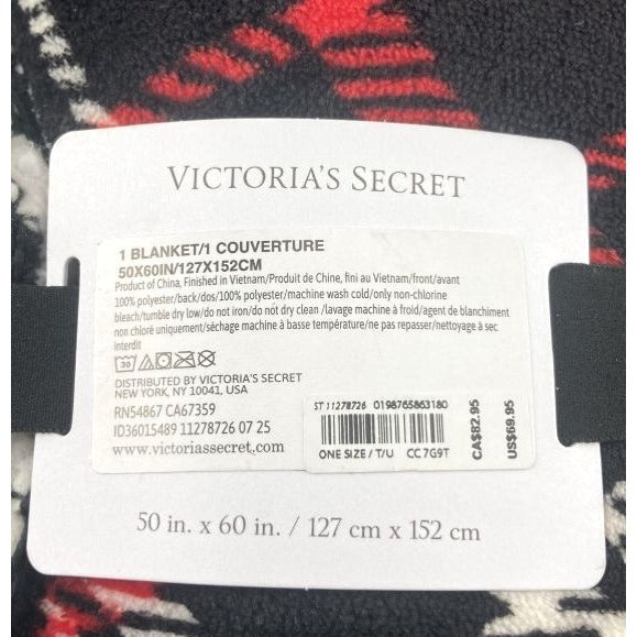 Victorias Secret Cozy Plush Blanket Red & Black Plaid 50x60