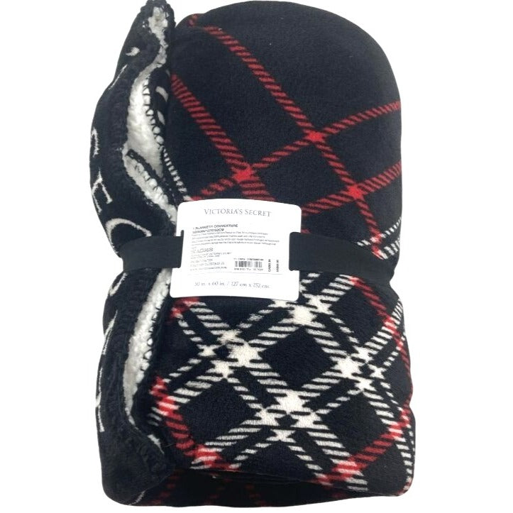 Victorias Secret Cozy Plush Blanket Red & Black Plaid 50x60