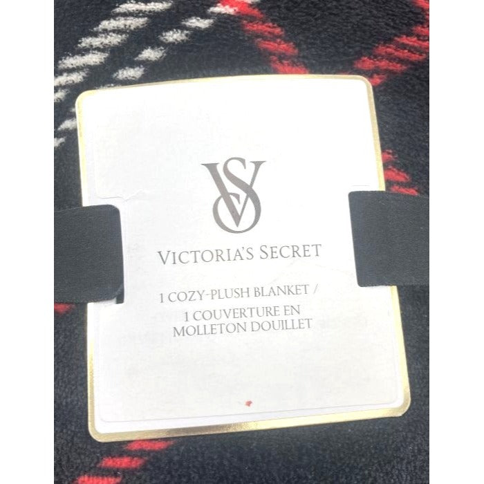 Victorias Secret Cozy Plush Blanket Red & Black Plaid 50x60