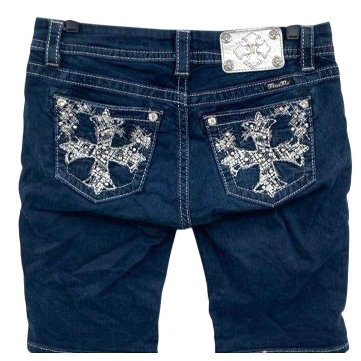 Miss Me Women's Mid-Rise Blue Easy Bermuda Shorts Size 27