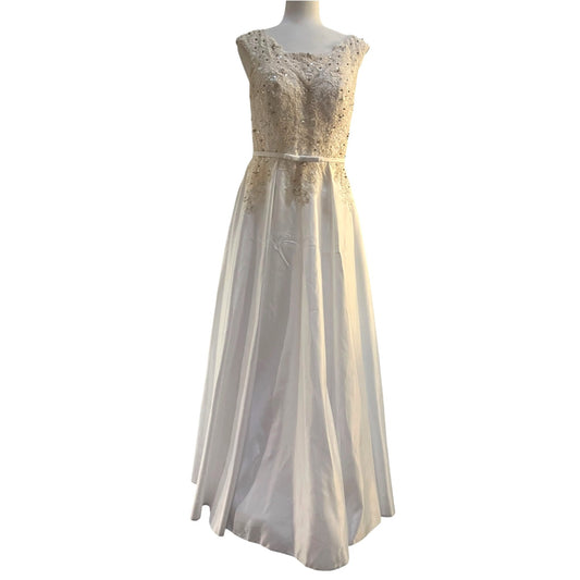 JJs House Ivory Lace Beaded Bodice Chiffon A-Line Wedding Dress