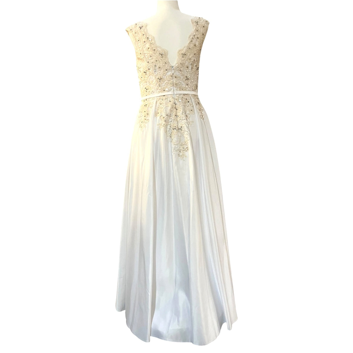 JJs House Ivory Lace Beaded Bodice Chiffon A-Line Wedding Dress