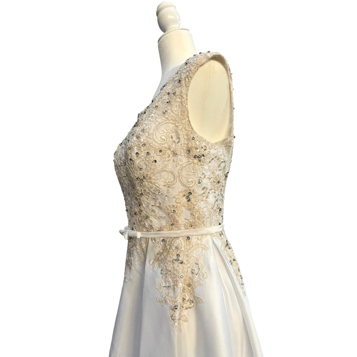 JJs House Ivory Lace Beaded Bodice Chiffon A-Line Wedding Dress