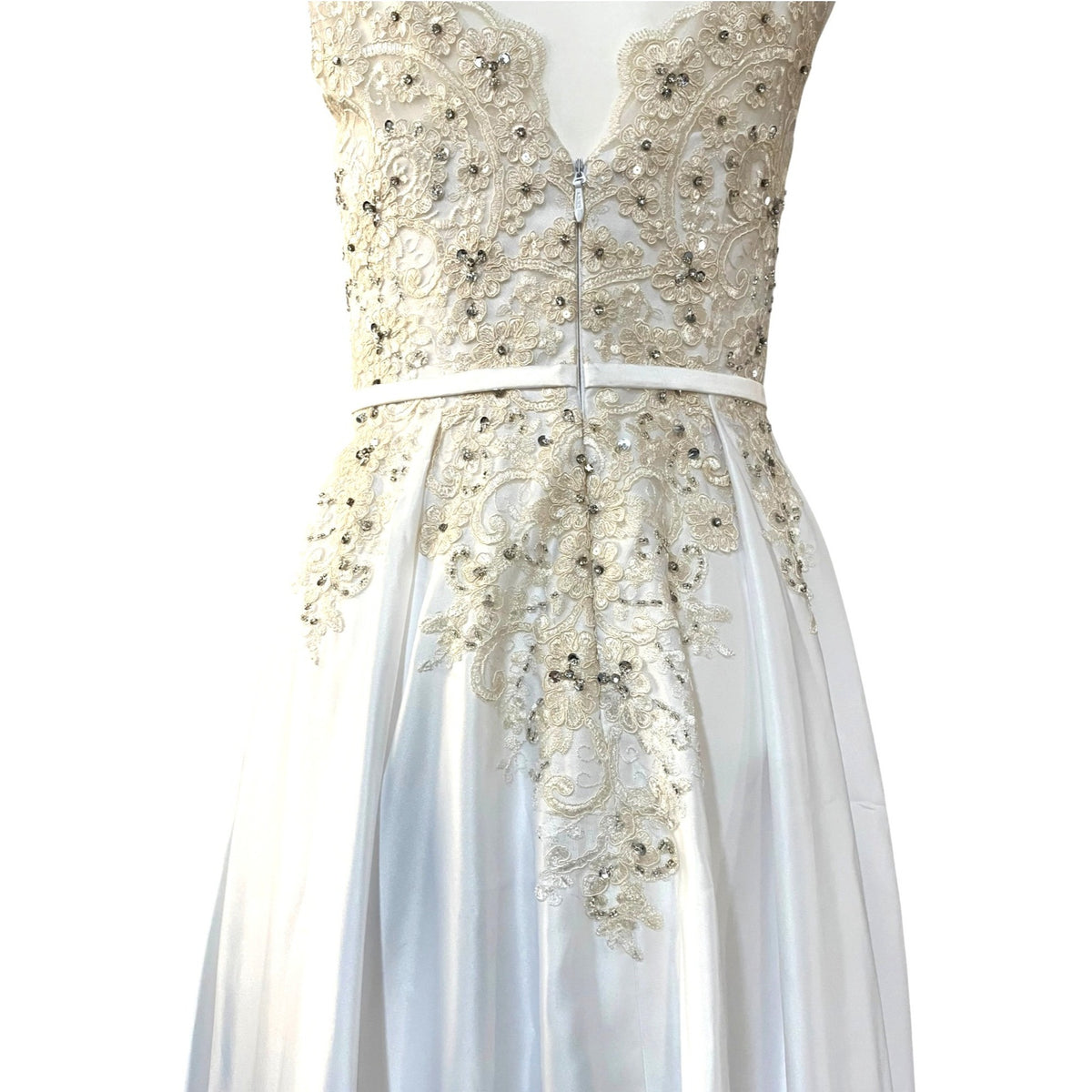 JJs House Ivory Lace Beaded Bodice Chiffon A-Line Wedding Dress