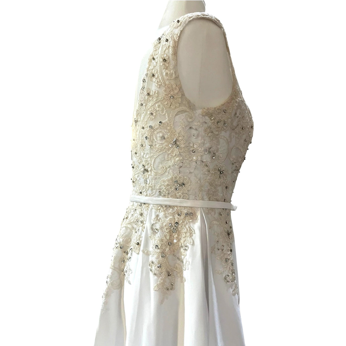 JJs House Ivory Lace Beaded Bodice Chiffon A-Line Wedding Dress