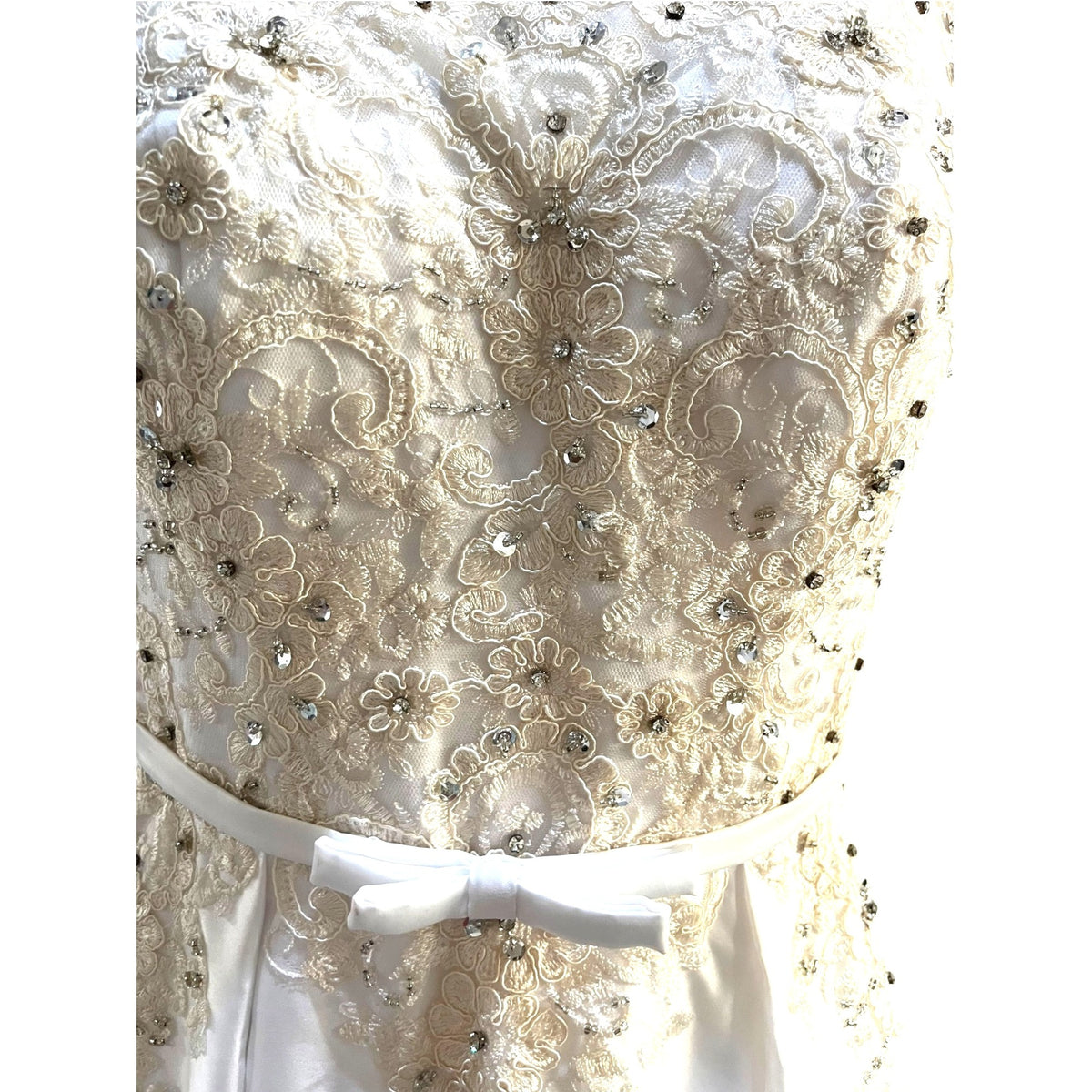 JJs House Ivory Lace Beaded Bodice Chiffon A-Line Wedding Dress