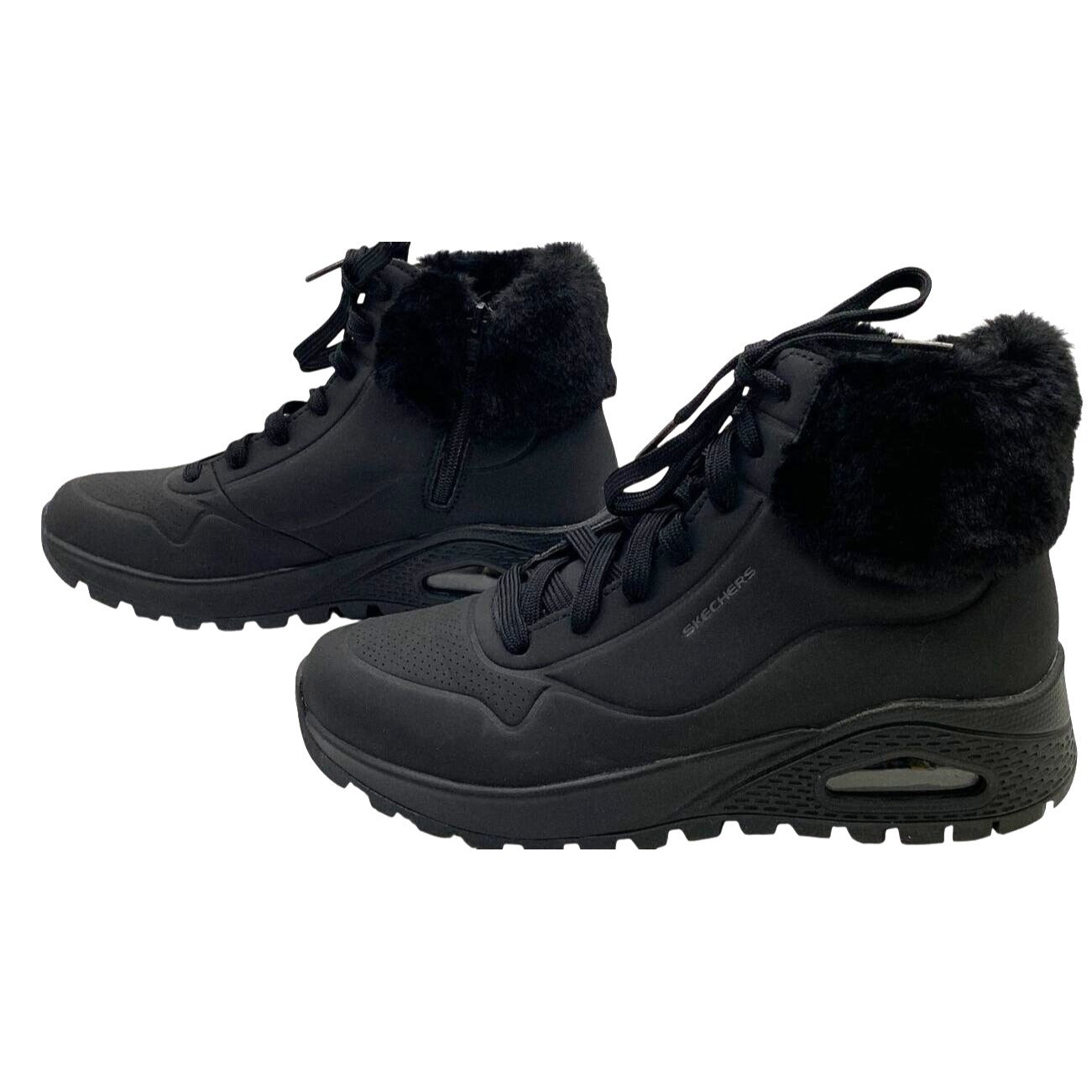 Skechers Waterproof Black Lace-Up Winter Boots Fur Lined Womens Size 9