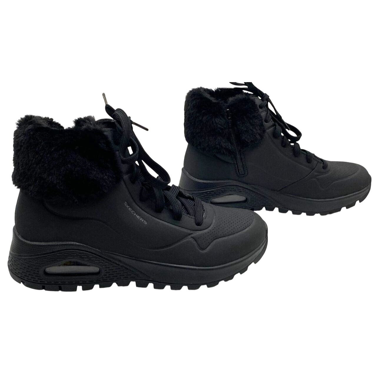 Skechers Waterproof Black Lace-Up Winter Boots Fur Lined Womens Size 9
