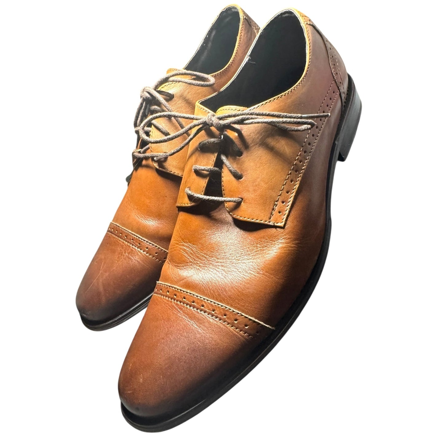 Mens Asher Green Genuine Leather Brown Lace-Up Oxford Dress Shoes Size 10.5
