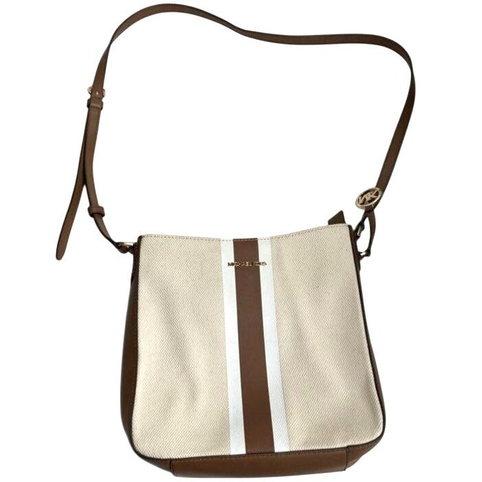 Michael Kors Jet Set Large Messenger Beige & Brown Canvas Crossbody Bag