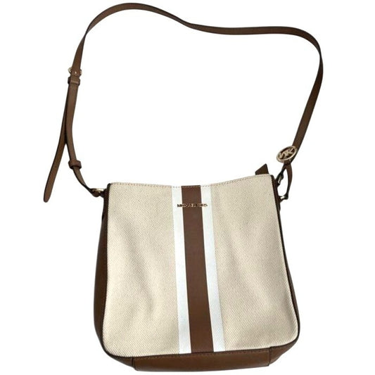 Michael Kors Jet Set Large Messenger Beige & Brown Canvas Crossbody Bag