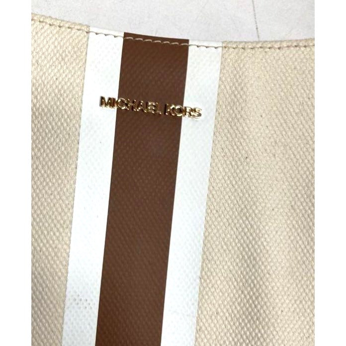 Michael Kors Jet Set Large Messenger Beige & Brown Canvas Crossbody Bag