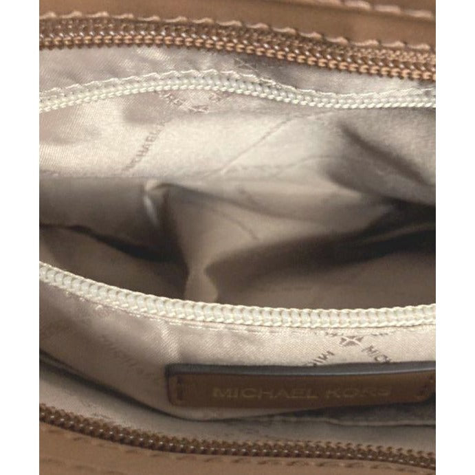 Michael Kors Jet Set Large Messenger Beige & Brown Canvas Crossbody Bag