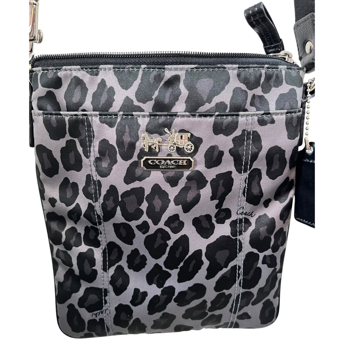 Coach Leopard Print Crossbody Bag With Adjustable Strap & Silver Hardware