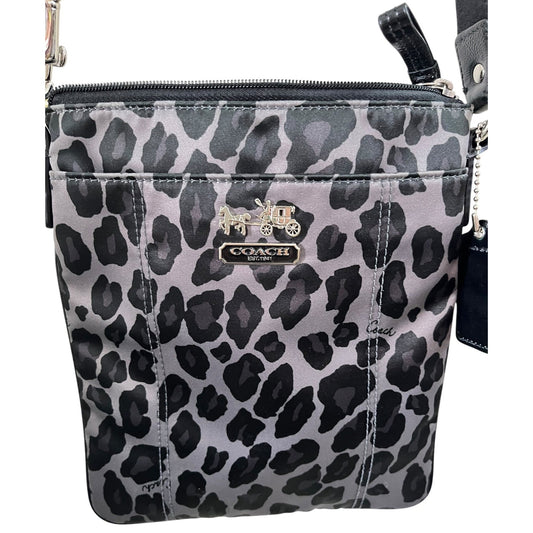 Coach Leopard Print Crossbody Bag With Adjustable Strap & Silver Hardware