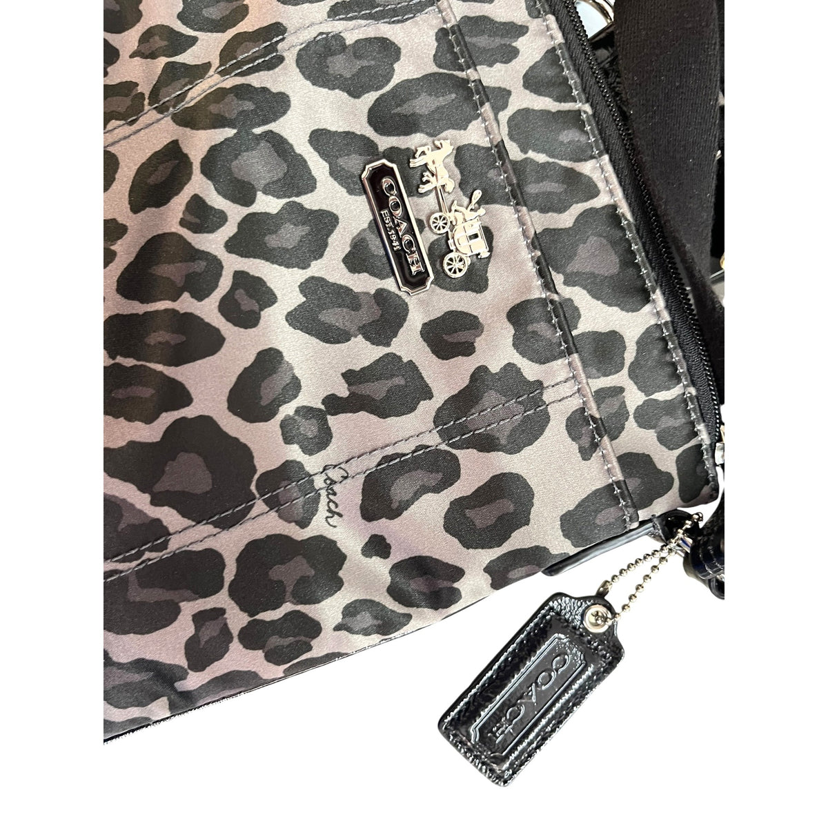 Coach Leopard Print Crossbody Bag With Adjustable Strap & Silver Hardware