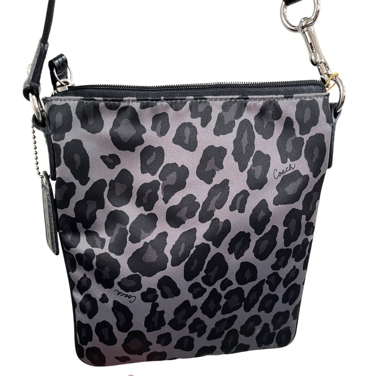 Coach Leopard Print Crossbody Bag With Adjustable Strap & Silver Hardware