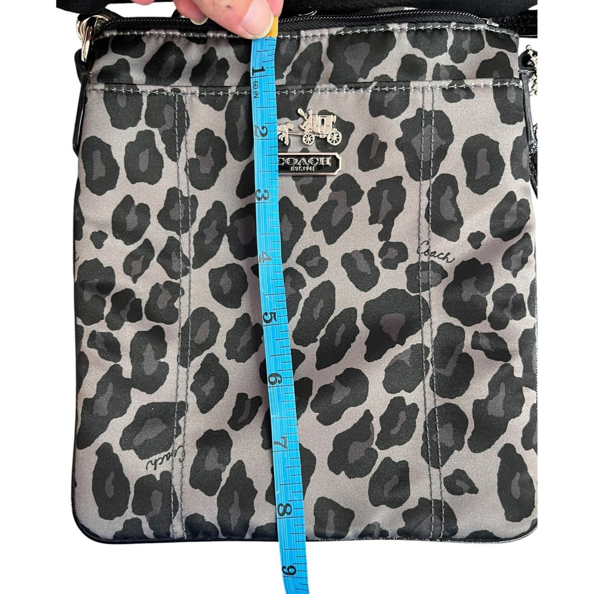 Coach Leopard Print Crossbody Bag With Adjustable Strap & Silver Hardware