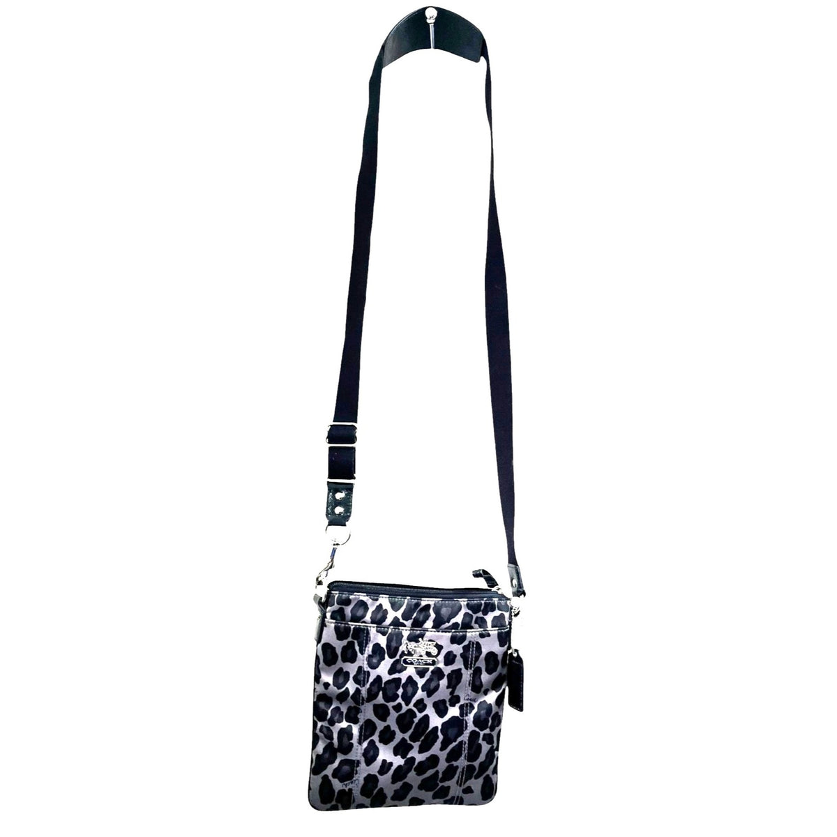 Coach Leopard Print Crossbody Bag With Adjustable Strap & Silver Hardware