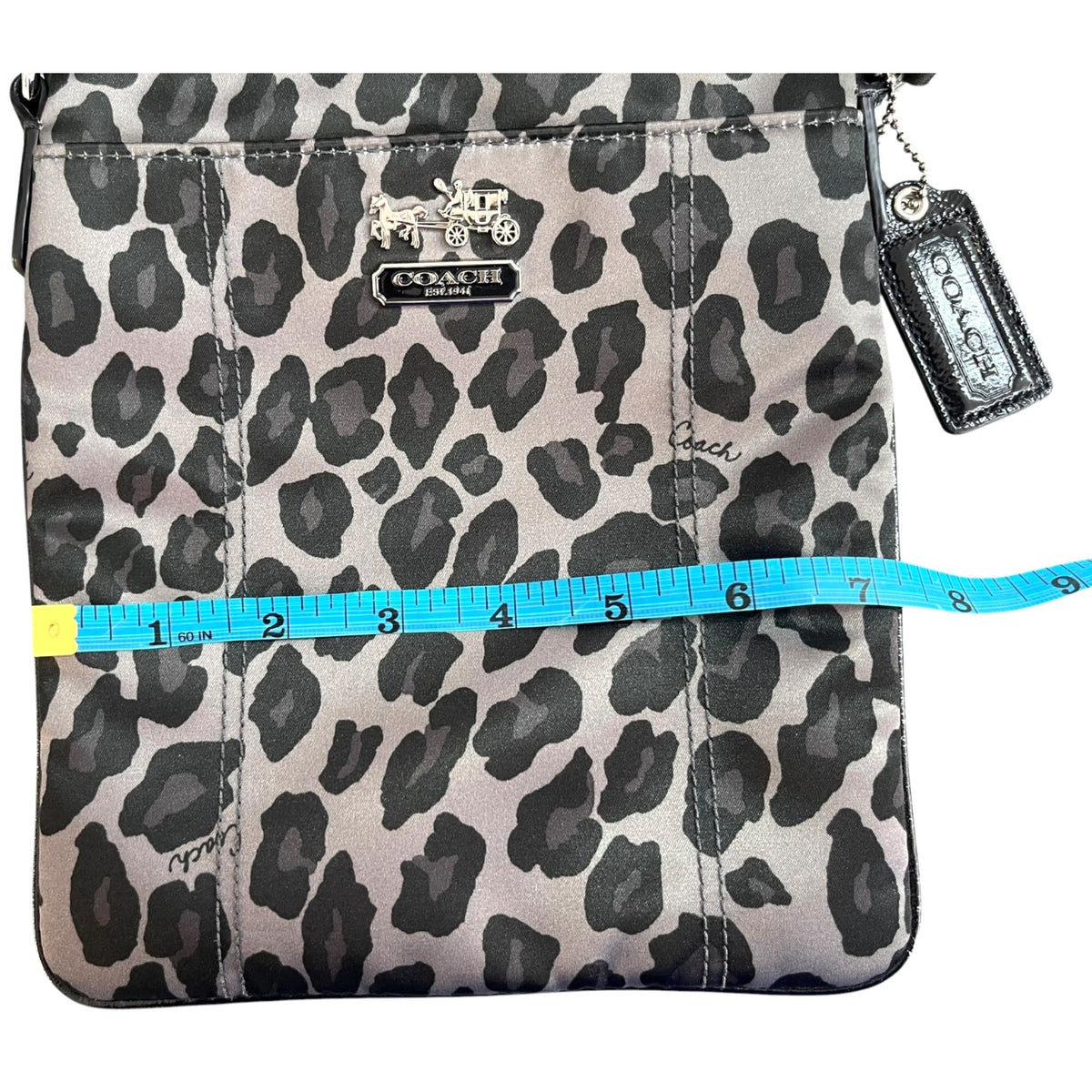 Coach Leopard Print Crossbody Bag With Adjustable Strap & Silver Hardware