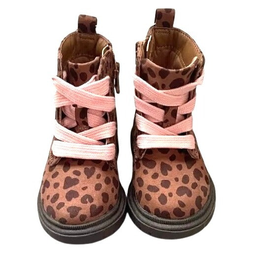 Cat & Jack Leopard Print Girls Boots With Pink Laces & Side Zipper Size 6 NWT