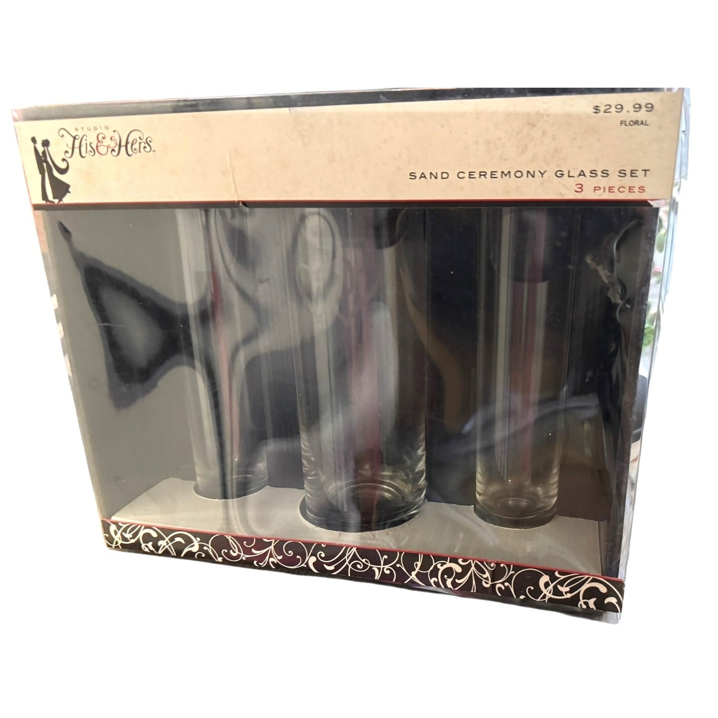 His & Hers Glass 3-Piece Unity Sand Ceremony Glass Set With Heart Design