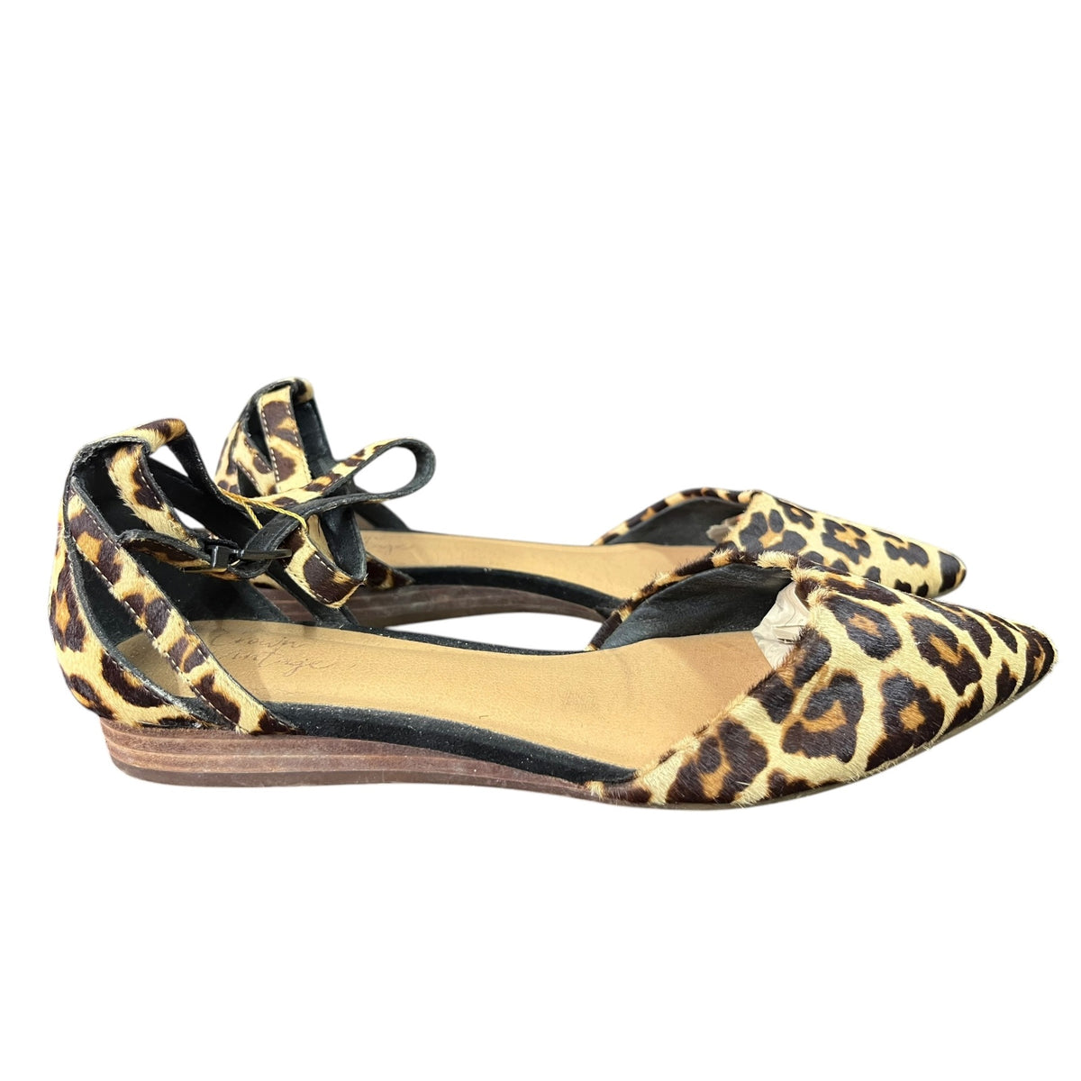 Crown Vintage Leopard Print Flats With Pointed Toe & Ankle Strap Size 8M