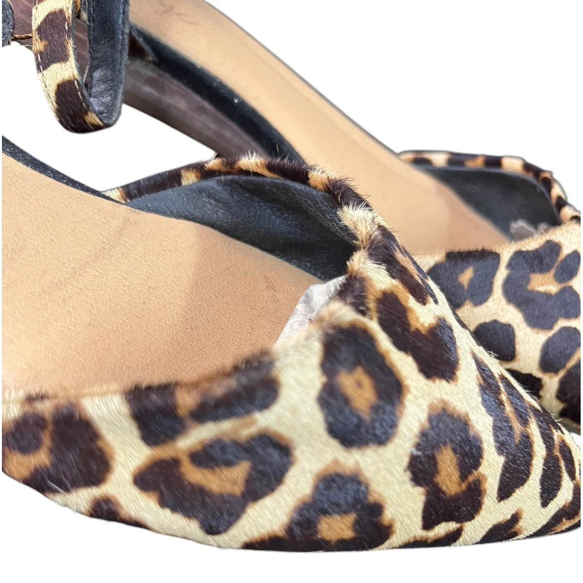 Crown Vintage Leopard Print Flats With Pointed Toe & Ankle Strap Size 8M