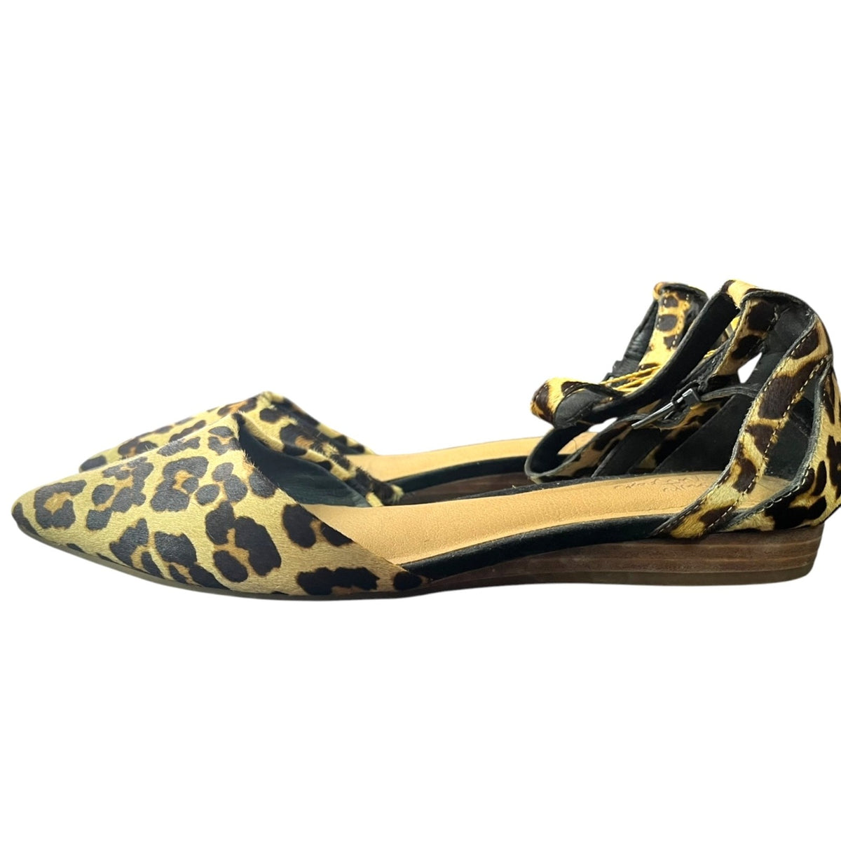 Crown Vintage Leopard Print Flats With Pointed Toe & Ankle Strap Size 8M