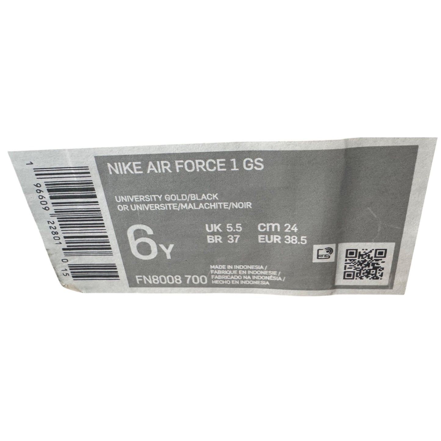 Nike Air Force 1 GS University Gold/Black/Green Sneakers 6Y New