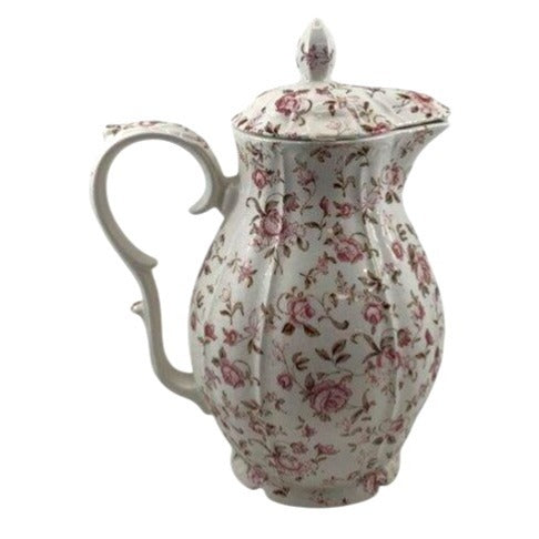 Rare Vintage Nasco Rose Garden White & Pink Floral Coffee Pot Teapot With Lid