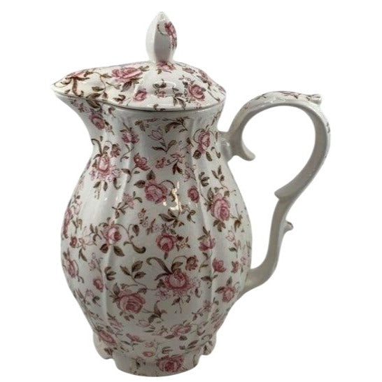 Rare Vintage Nasco Rose Garden White & Pink Floral Coffee Pot Teapot With Lid