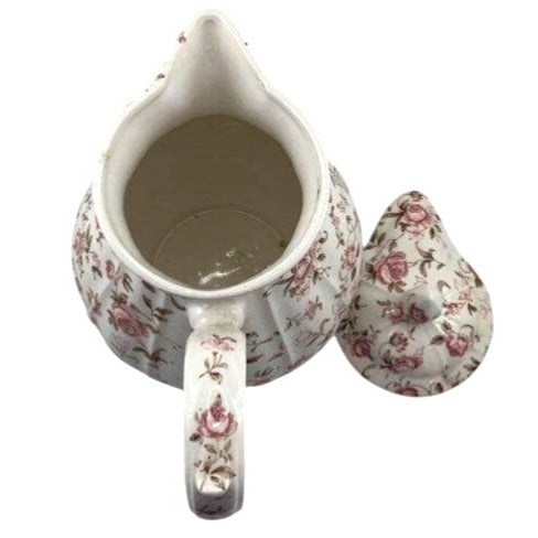 Rare Vintage Nasco Rose Garden White & Pink Floral Coffee Pot Teapot With Lid